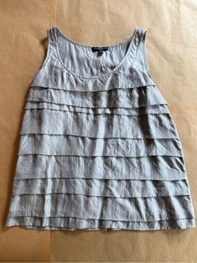 Eileen Fisher Silver/Gray Tiered Ruffle Tank Top